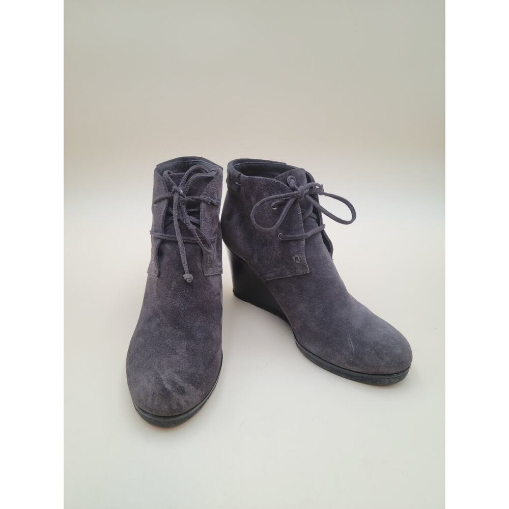 Via Spiga Women's Gray Suede Wedge Ankle Boots Lace Up Whipstitch Size 8 M EUR